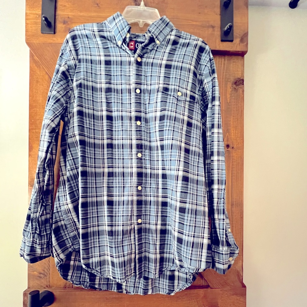 Chaps button-down, casual shirt. Blue with stripes.